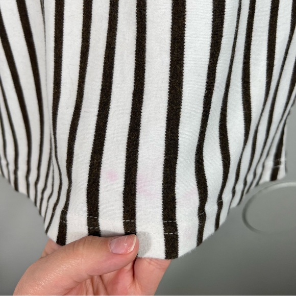 Civil Regime White Black Vertically Stripe Embroidered Script Logo T-Shirt Large - Picture 6 of 6